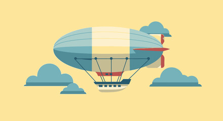 Vintage style illustration of a zeppelin airship in flight among clouds. © Abhinaya Project