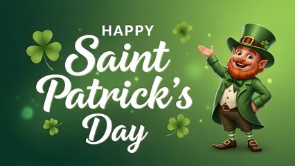 Fototapeta premium Happy saint patrick's day celebration with leprechaun and shamrocks