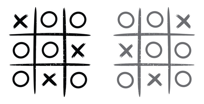 Tic Tac Toe, Tic Tac Toe Vector Icon Illustration Background. Hand drawn tic tac toe game boards in black and gray. 