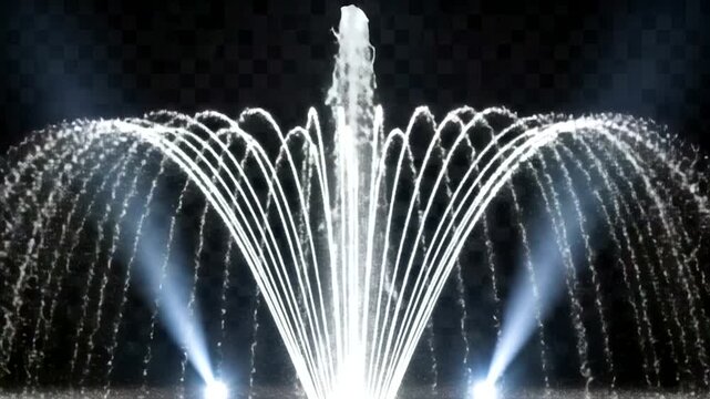 Illuminated Water Fountain Display at Night.