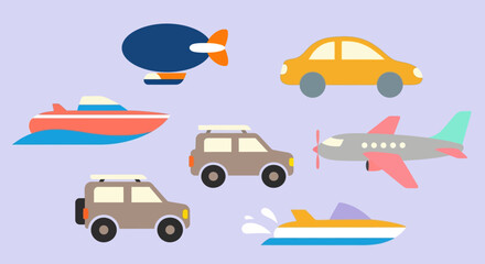 Various modes of transportation including land, air, and water vehicles. © Abhinaya Project