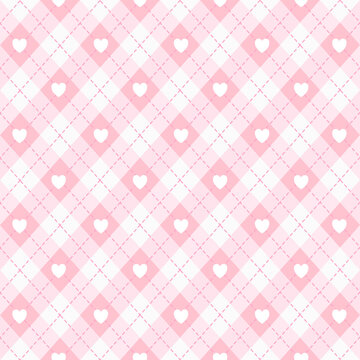 Seamless pink argyle pattern decorated with small heart motifs. Sweet and romantic design ideal for Valentine&rsquo;s Day, textiles, stationery, and gift wrapping.
