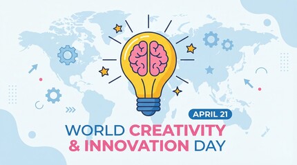 World Creativity and Innovation Day banner with brain lightbulb symbol
