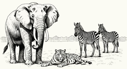 Obraz premium Elephant giraffe and leopard african wildlife