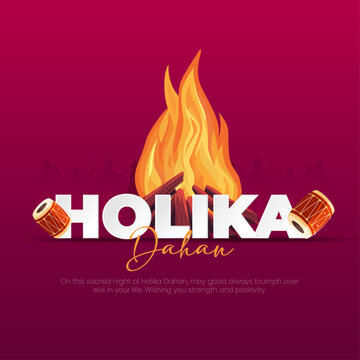 Holika Dahan Festival Fire Illustration Hindu Tradition of Holi, Holika Dahan Greeting Card Design, vector illustration.