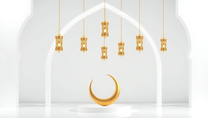 Golden lanterns and crescent moon