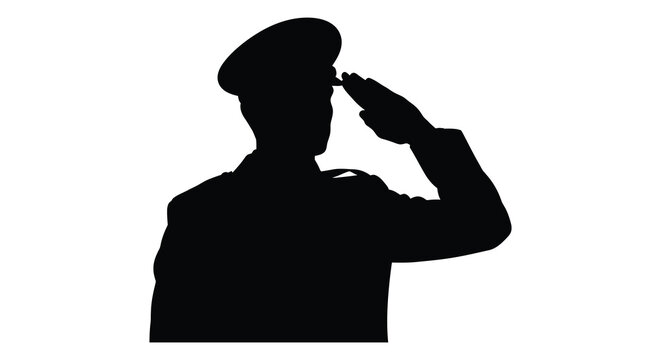 A stark black silhouette of a military officer saluting with respect and honor a powerful image high quality