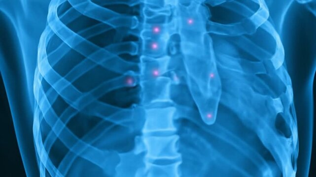 Xray Spine with Highlighted Vertebrae.