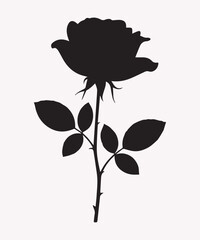 A striking silhouette of a rose with leaves against a light background