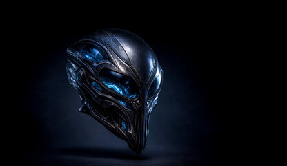 Futuristic Alien face or mask isolated on black abstract background