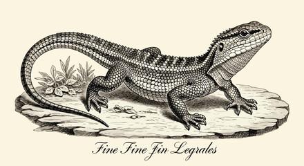 Fototapeta premium Detailed lizard reptile walking on rocky ground