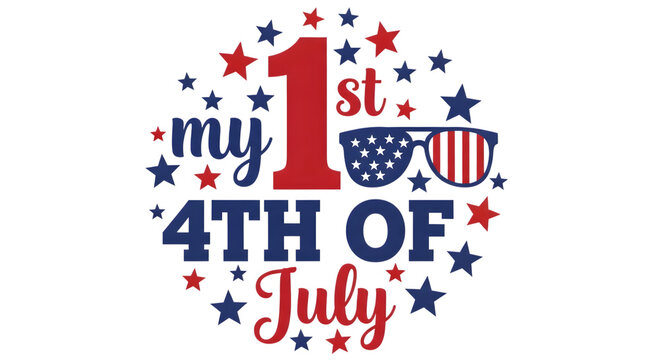 My 1st 4th of july celebration with stars and sunglasses on transparent background
