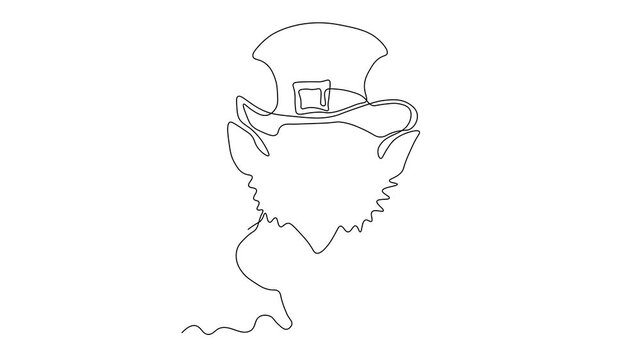 leprechaun in a hat, St. Patrick's Day,  Self drawing animation one continuous line draw, logo on white background