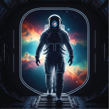 Astronaut in Space Suit Standing on Platform.