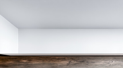 Simple design of a wall and shelf showing a clean line between materials in a modern space at a recent construction site