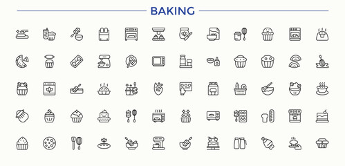 Baking linear icon set. Includes thin line symbols heat, restaurant, kitchen, bake, boil, utensil and more. Heat icon set. Vector icons collection. Editable stroke.