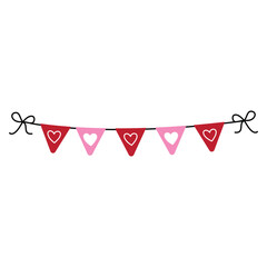 Heart Garland and Valentine Love Bunting Banner Flat Illustration