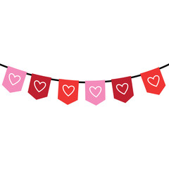 Heart Garland and Valentine Love Bunting Banner Flat Illustration