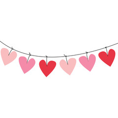Heart Garland and Valentine Love Bunting Banner Flat Illustration