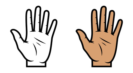 Obraz premium Vector illustration of hands with palms facing forward in various skin tones on a clean background from a straightforward viewpoint for cultural representation purposes.