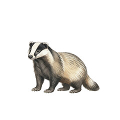 Naklejka premium Detailed watercolor illustration of a European badger standing calmly on green grass with a gentle expression