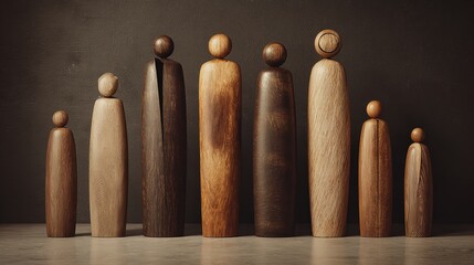 Ascending Wooden Figures: A Minimalist Growth Chart