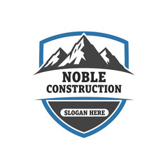 Noble Construction Mountain Shield Logo Emblem.