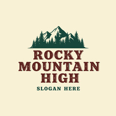 Rocky Mountain High Logo Design with Pine Trees.