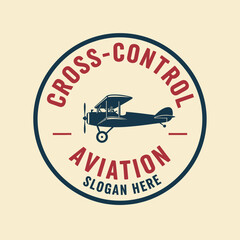 Vintage Biplane Emblem for Aviation Company.