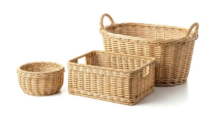Obraz premium Set of Woven Baskets: Round, Rectangular, Oval for Storage and Decor
