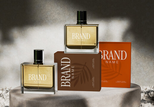 Square Bottle Perfume Packaging Mockup