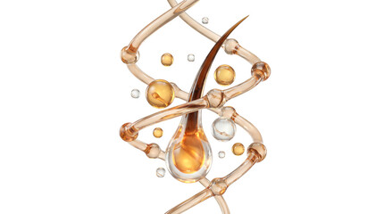 Hair follicle structure with abstract dna helix in glass and liquid gold style for laboratory research