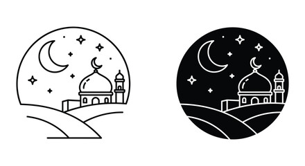 Islamic Mosque Night Icon Set - Simple Design Elements