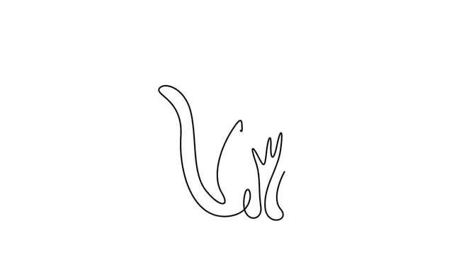 Self animated minimalist black and white continuous one-line drawing of a sitting cat vector illustration
