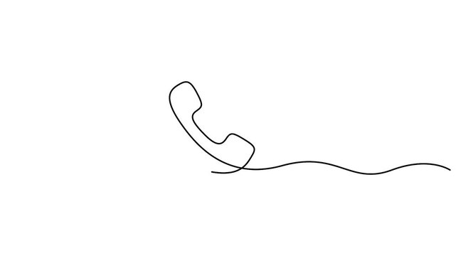 Self animated minimalist illustration of a classic telephone receiver, drawn with a single, continuous line vector illustration