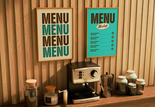 Board Menu At Cafe Interior Mockup