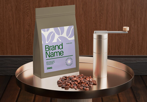 Coffee Bag With Beans Mockup