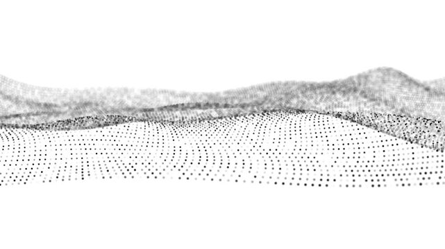 Abstract white futuristic background. Big data visualization. Digital dynamic wave of particles.