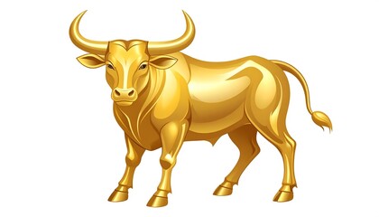Obraz premium A detailed, golden illustration of a bull with curved horns, standing proudly