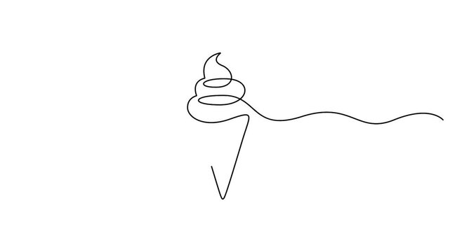 Self animated continuous one line art drawing of delicious and cool fresh ice cream, minimalism design