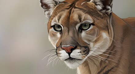 Obraz premium A detailed head and upper body portrait of a mountain lion, featuring soft fur and expressive eyes