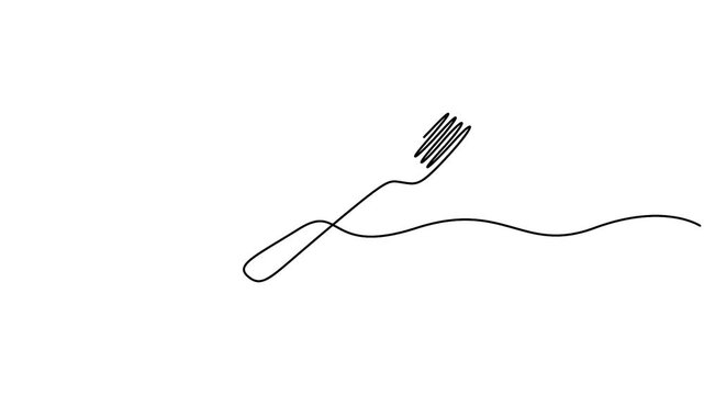 Self animated minimalist continuous line art drawing of a fork. Concepts for restaurant branding, menus, or kitchen decor
