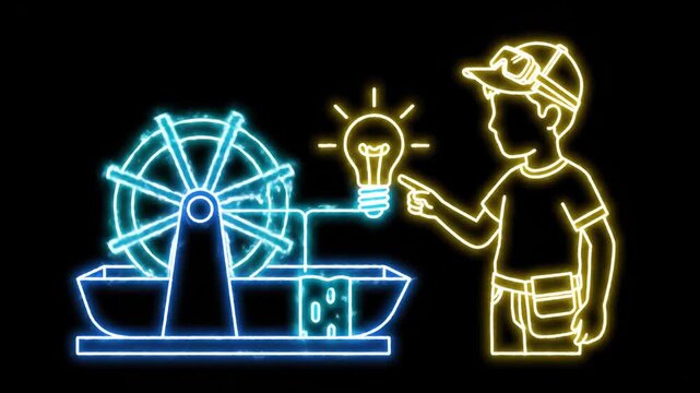 neon engineer demonstrates ship wheel innovation concept.