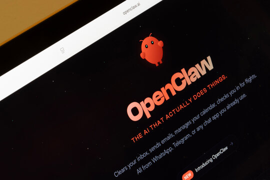 Portland, OR, USA - Jan 29, 2026: Homepage of OpenClaw, a personal AI assistant previously known as Clawdbot and Moltbot, is seen on the screen of a computer.