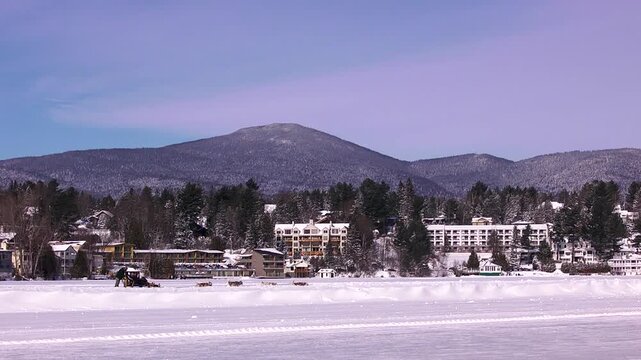Town covered in snow in the winter