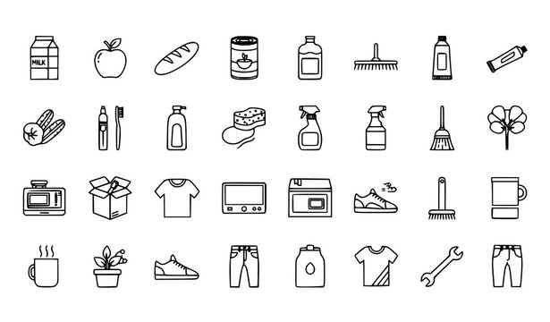 Consumer goods icon pack with glyph and line styles for business presentation and infographics