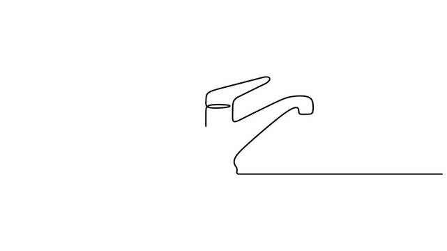 Animated self drawing continuous one line handle basin mixer tap, Single line drawing water faucet animation