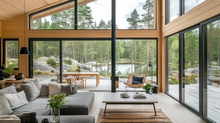 Fototapeta premium Lakeview Modern Cabin Interior Design