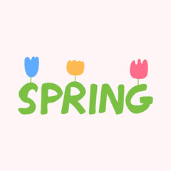 Handwritten Word SPRING with Growing Tulips Vector, Floral Typography Art, Minimalist Blooming Text Design