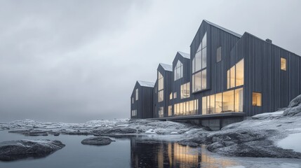 Fototapeta premium Coastal Modern Architecture in Winter Wonderland